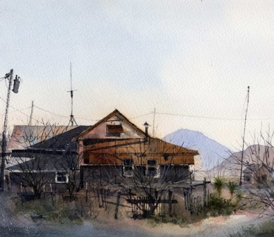 Tim Oliver, “Terlingua Trading Post Vista,” 2017, watercolor