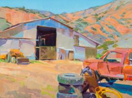 Marcia Burtt, “Barn at Walking R Ranch,” 2011, acrylic, 20 x 30 in., Private collection, Plein air