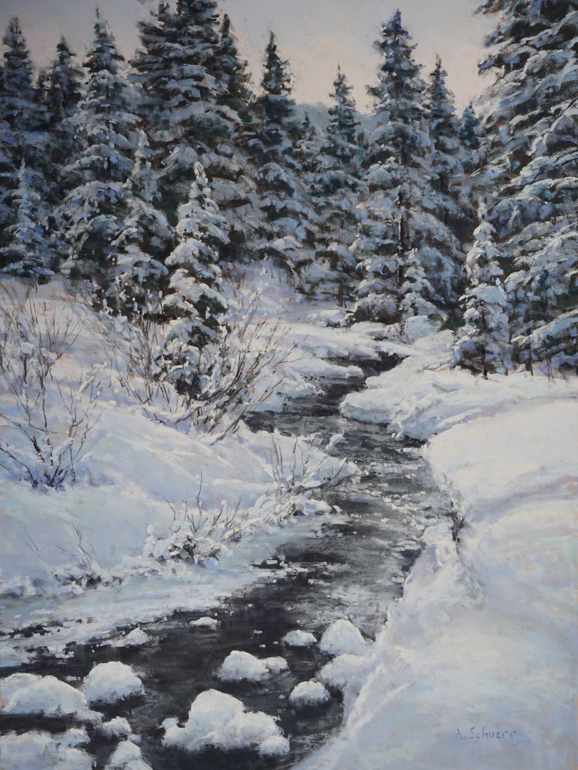 Aaron Schuerr, “New Year’s Day,” 2019, pastel, 24 x 18 in., Private collection, Studio
