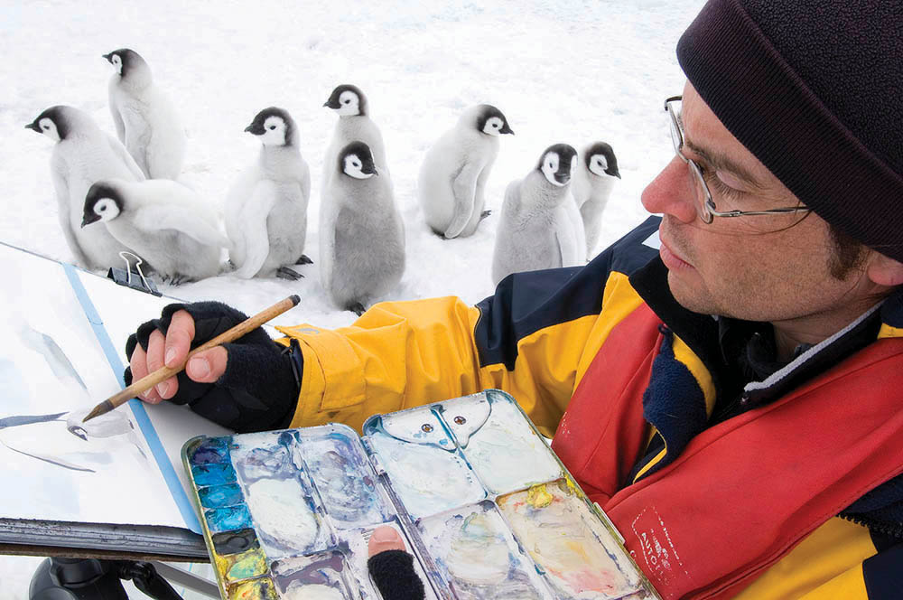 David McEown painting on location in Antarctica