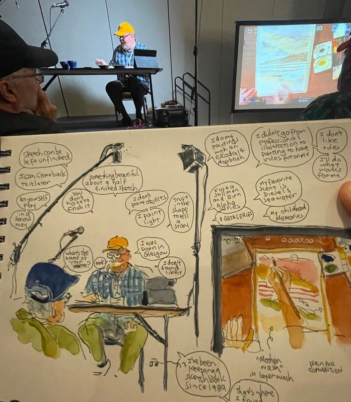 We even have urban sketchers among us - here, Mike Daikubara shares his version of workshop notes from Iain Stewart's watercolor demo.