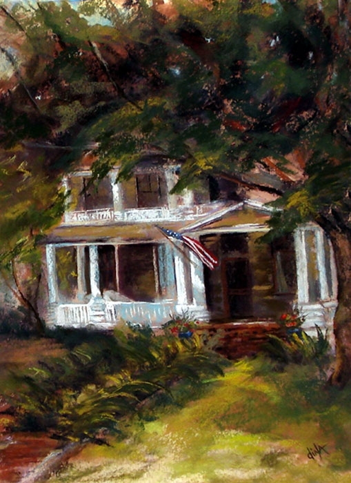Dina Gregory, "Casa de Felty", pastel, 16 x 20 in., painted en plein air in Waxahachie, Texas at an OPS event; "Best of Show" judge, Cecy Turner.