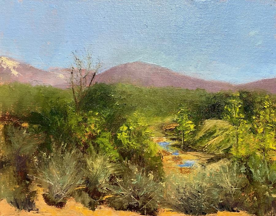 Second Place: Jane Frederick, “Santa Fe River 2,” 11x14 inches, oil