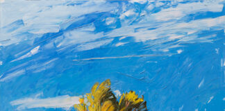 Jivan Lee, "Young Ponderosa Beneath the Vastness of Blanca Peak," diptych, oil on panel, 108 x 48 in.