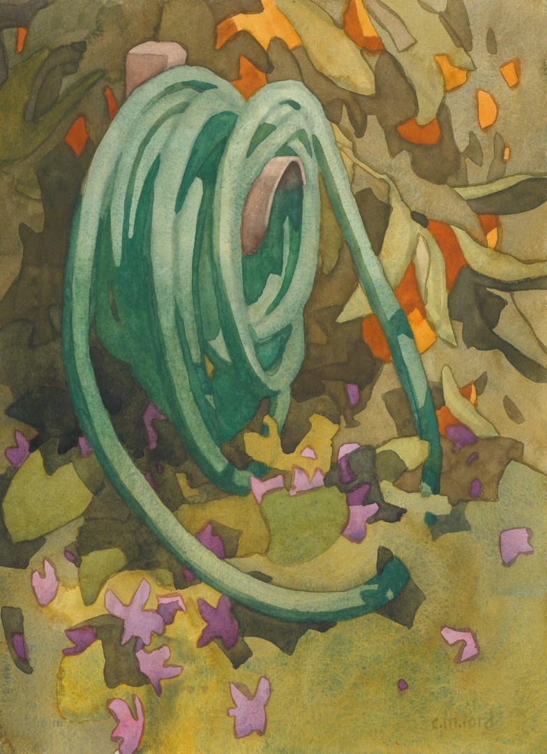 Carolyn Lord (Livermore, California), “Hose and Violets,” Watercolor, 15x11 in.