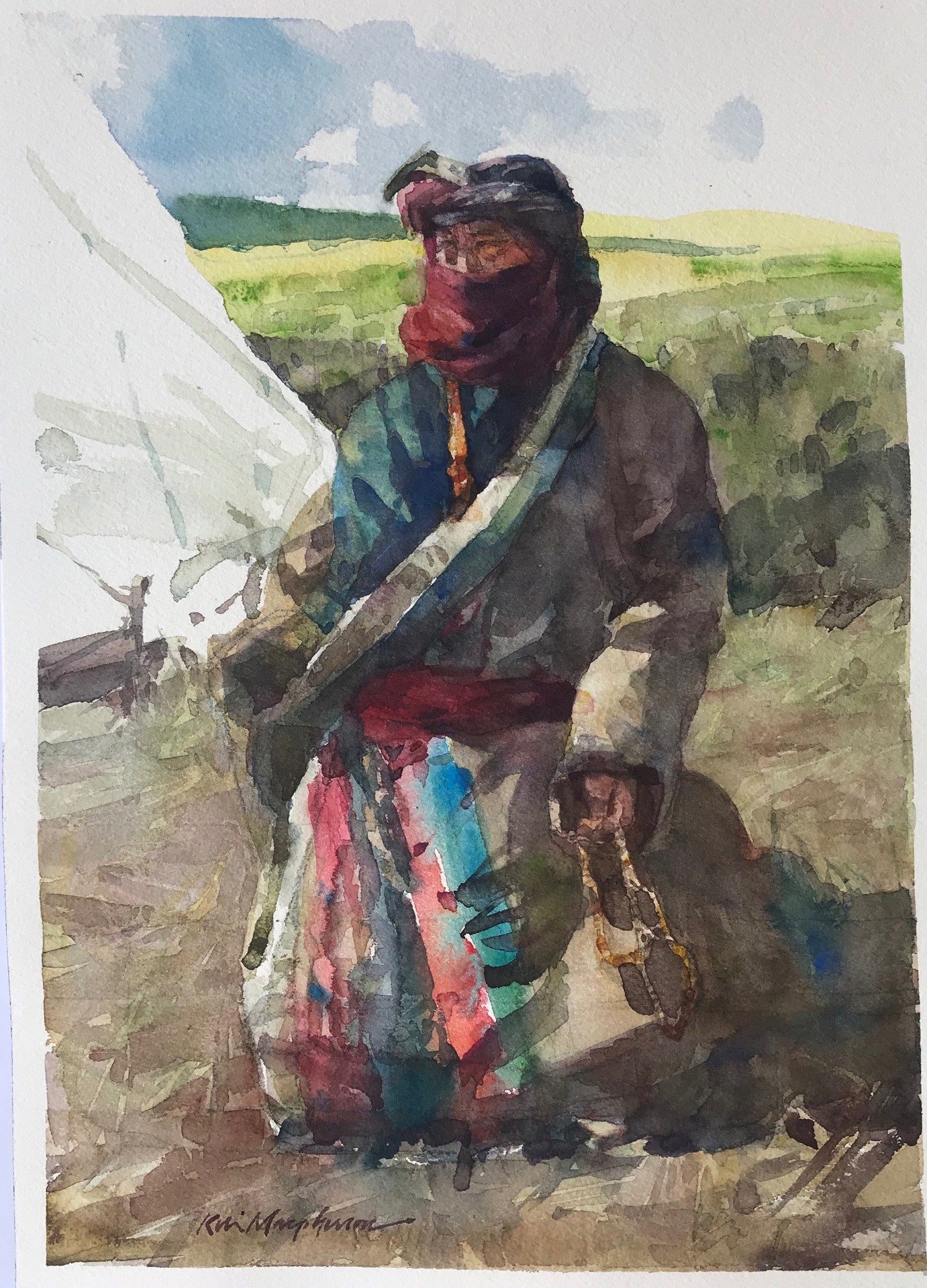 Kevin Macpherson, “Xia He Nomad,” Watercolor, 13 x 9 in.