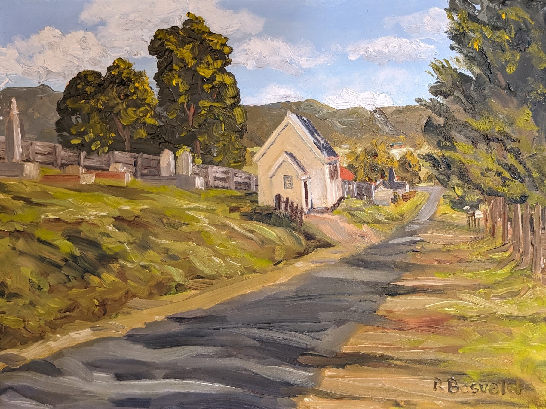 Ruth Bosveld, "Collinsvale United Church," oil on panel, 9 x 12 in.