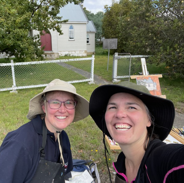 Ruth and Fiona at St Paul's Anglican Church for plein air painting