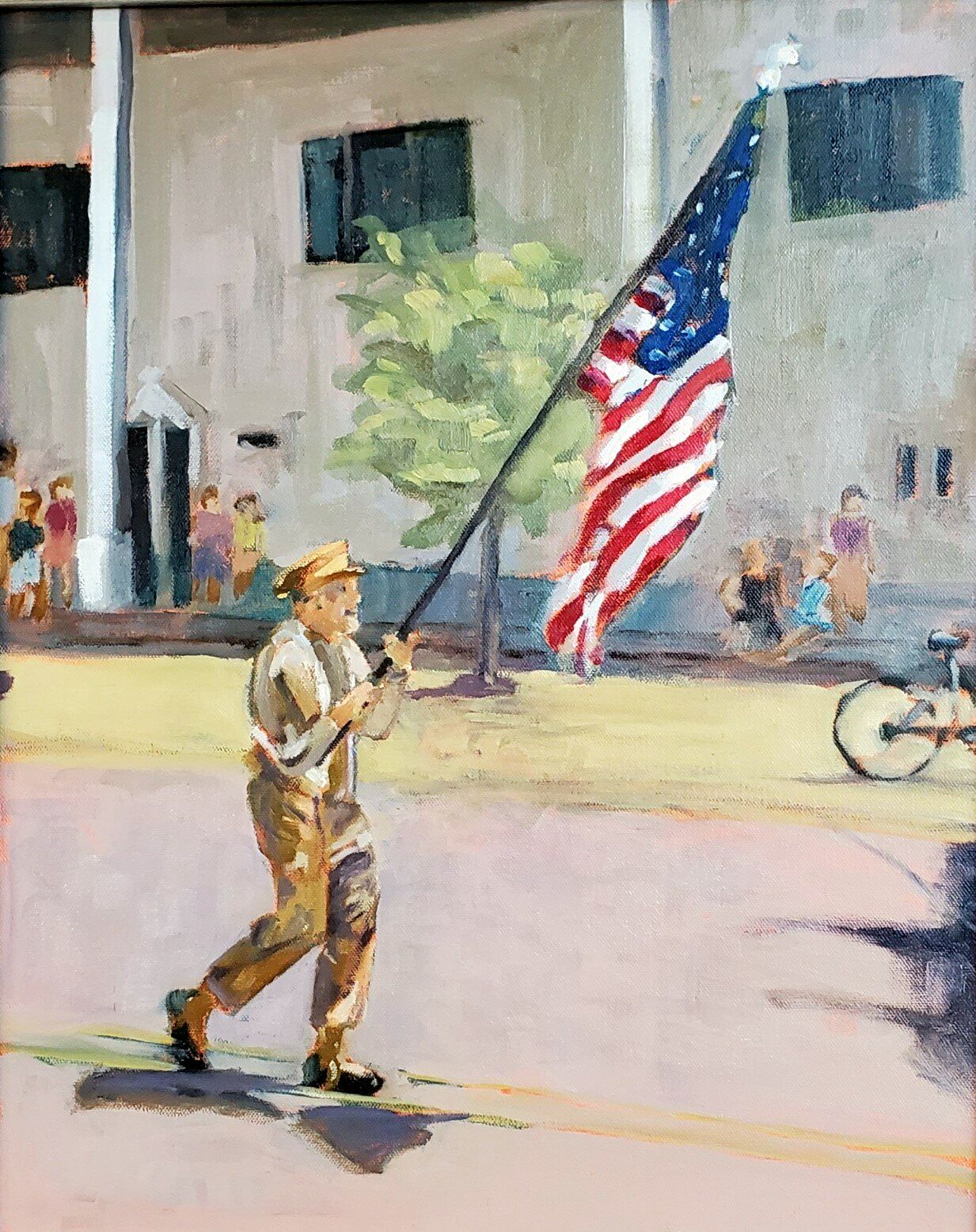 Tom Smith, "Marching On," studio, photo reference. "I painted a photo I took from the tiny Fourth of July parade at Kenyon College in Gambier, Ohio. I was in awe of the old soldier, soldiering on."