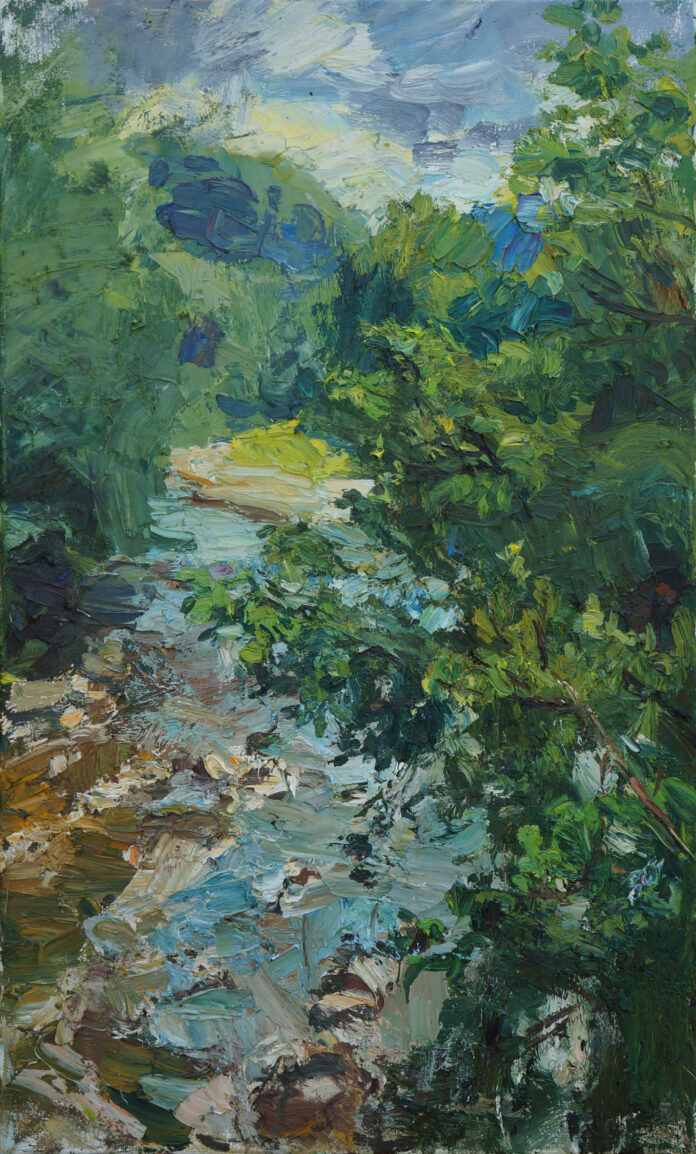 Ulrich Gleiter, "Along the River," 2012, oil on linen, 43.3 x 23.6