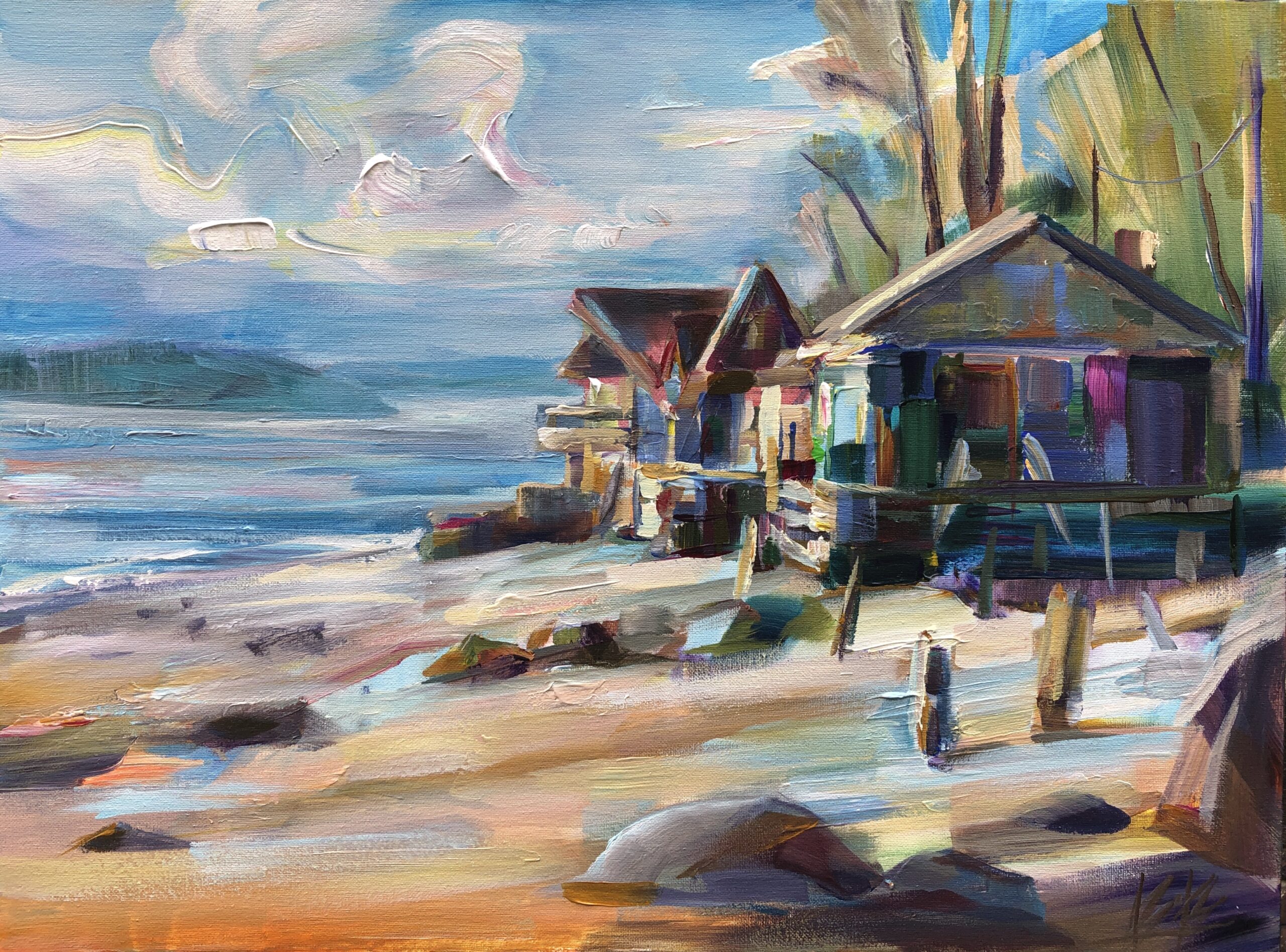 7. Brooke Borcherding, “Beach Life,” 2024, acrylic, 18 x 24 in., Available from White Bird Gallery, Cannon Beach, OR, Plein air and studio