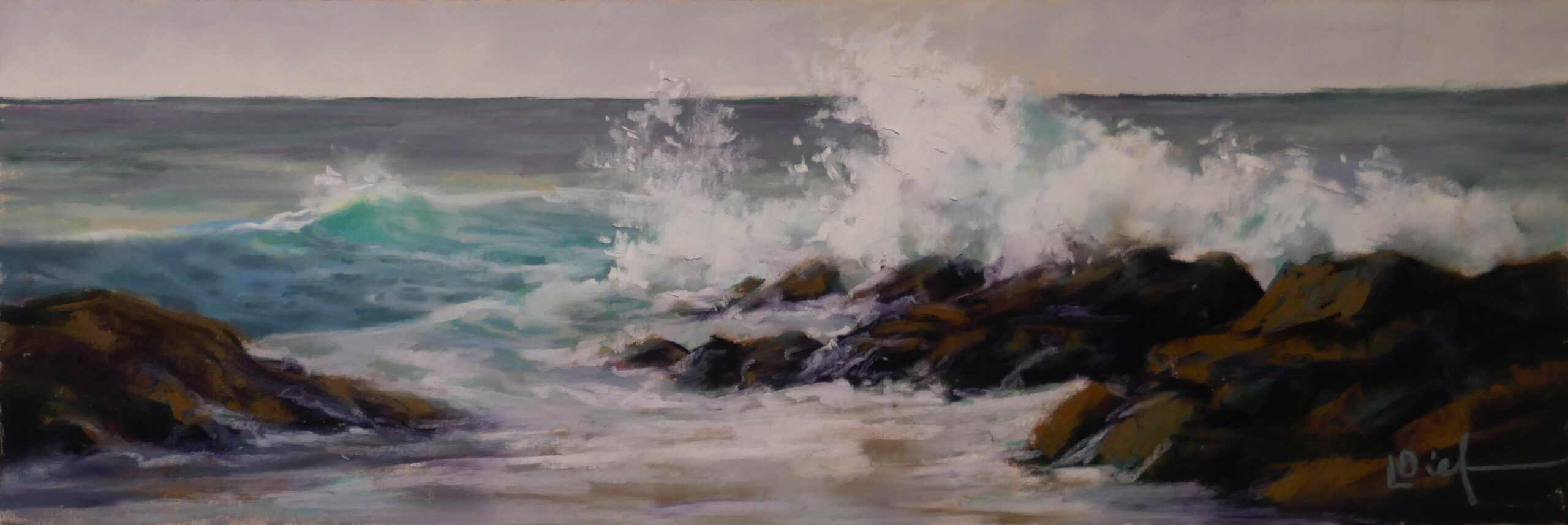 Lyn Diefenbach, "Seascape Yallingup," pastel painting on Kitty Wallis, 6 x 18 in.