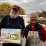 Barbara Tapp with the gentleman who bought her plein air watercolor painting on site