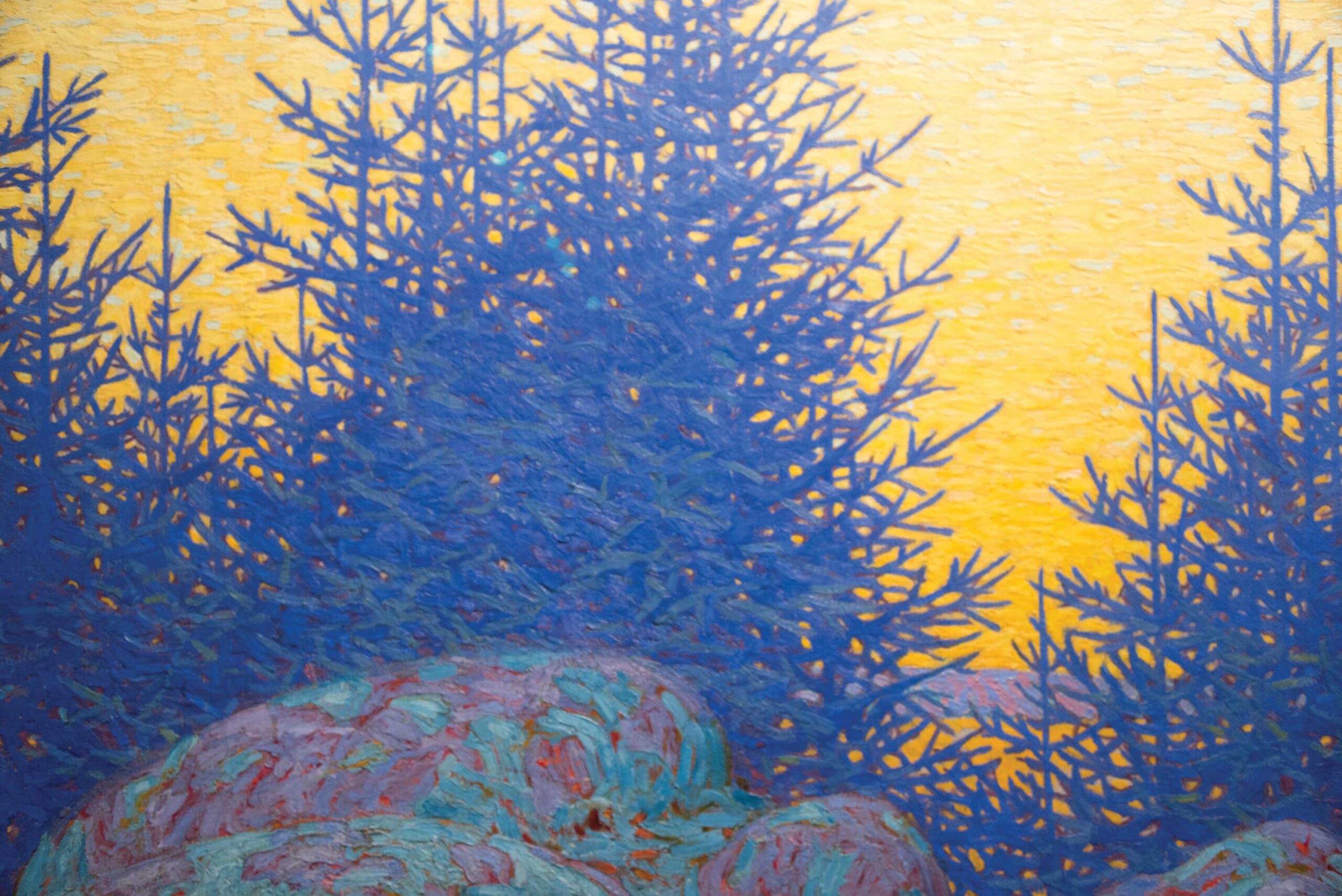 Lawren S. Harris, "Decorative Landscape (yellow sky blue spruce)," 1917, oil on canvas, 48 x 52 in., Musée d’Orsay, Paris