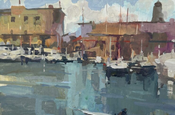 PleinAir Magazine&#039;s 14th Annual PleinAir Salon Art Competition June 2024 Best Plein Air Acrylic &amp; Gouache Bernard Dellario Rowing in Trieste Plein air Acrylic &amp; Gouache