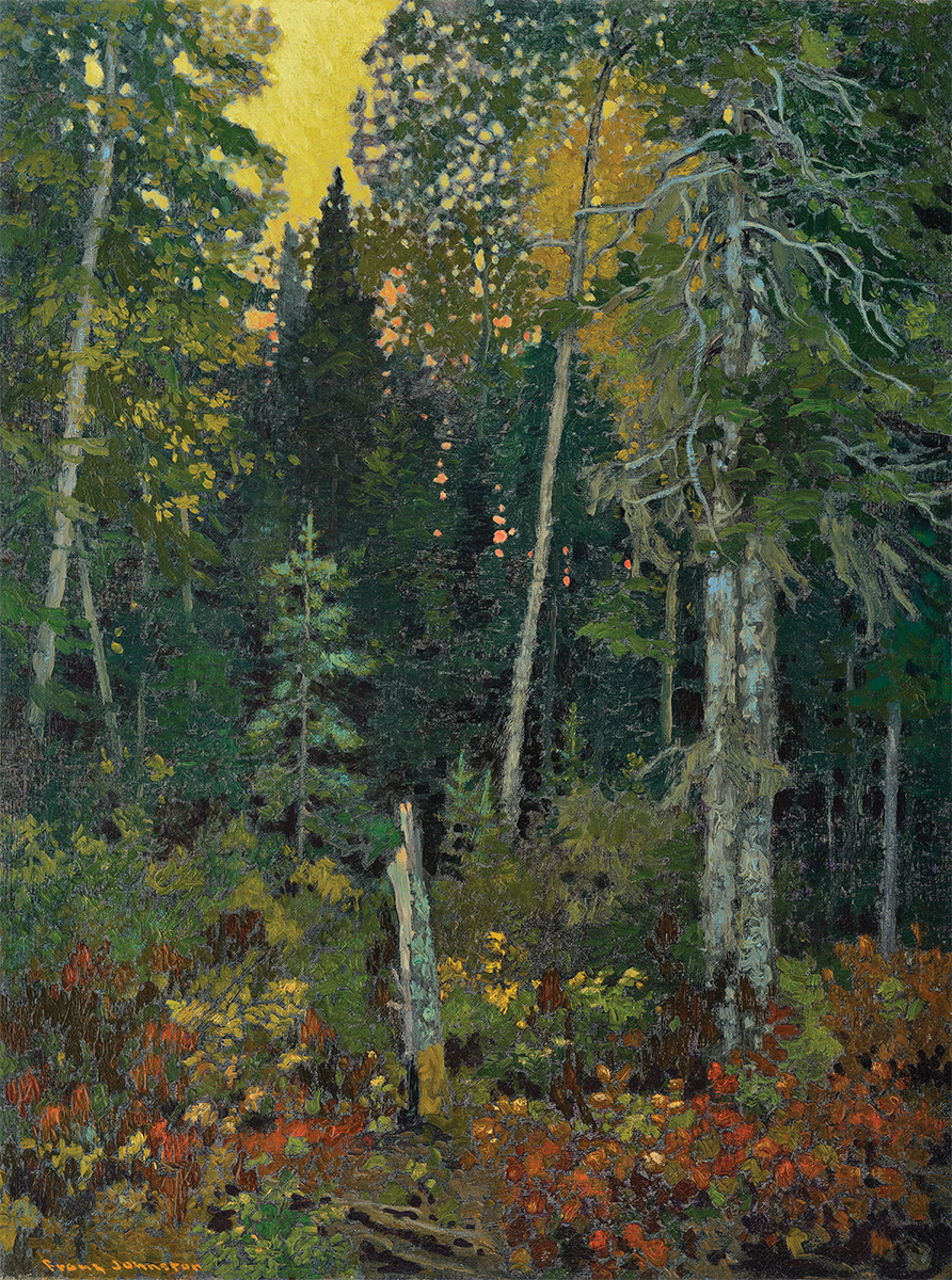 Group of Seven Artists - Frank Johnston, "Sunset in the Bush," 1918, oil on canvas, 40 1/5 x 31 in., McMichael Canadian Art Collection 