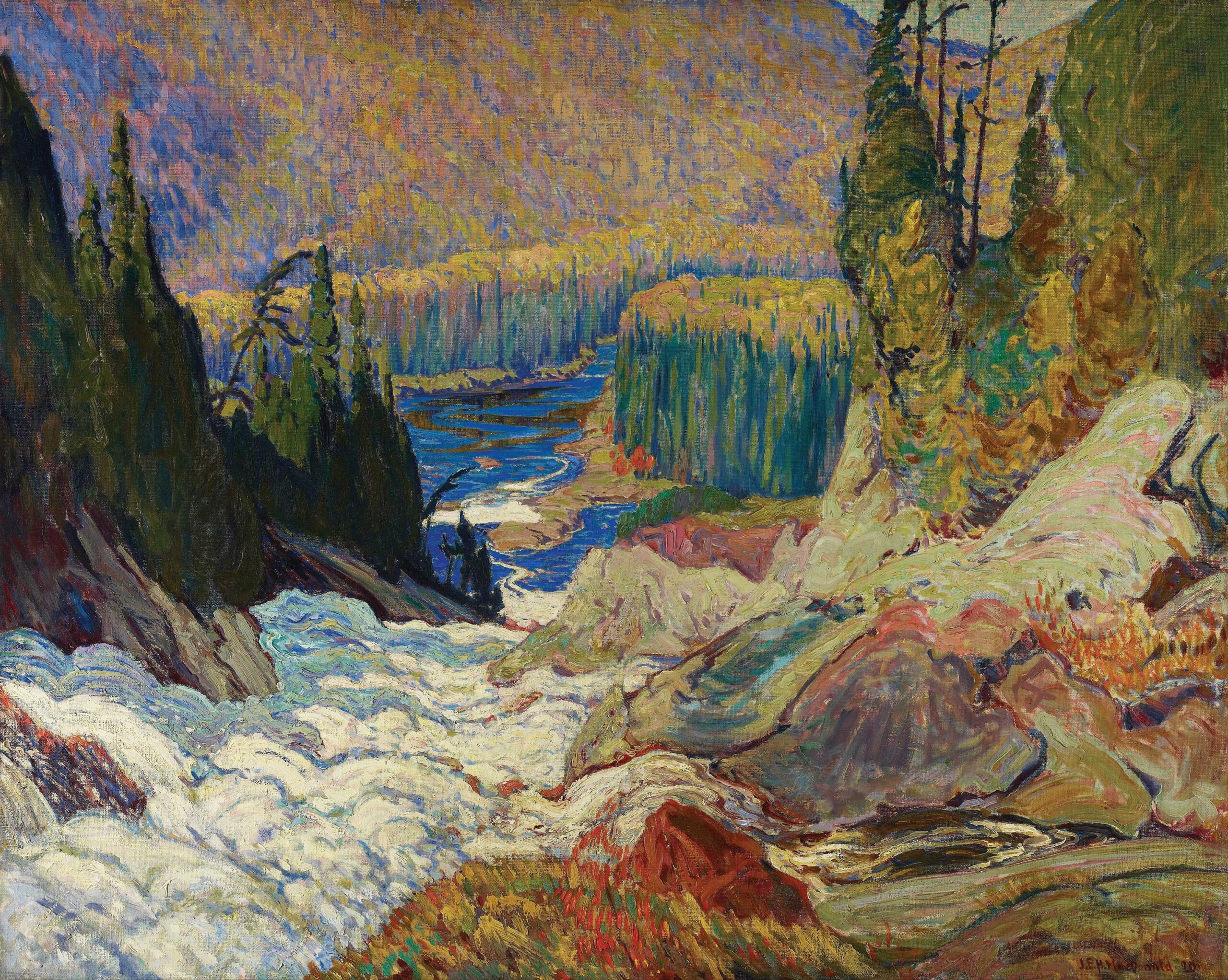 J.E.H. MacDonald, "Falls, Montreal River," 1920, oil on canvas, 48 x 60 in., Art Gallery of Ontario