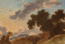 Jean Honoré Fragonard (French, 1732–1806), "Mountain Landscape at Sunset," c. 1765, oil on paper, 8 7/16 x 12 15/16 in. National Gallery of Art, Chester Dale Fund