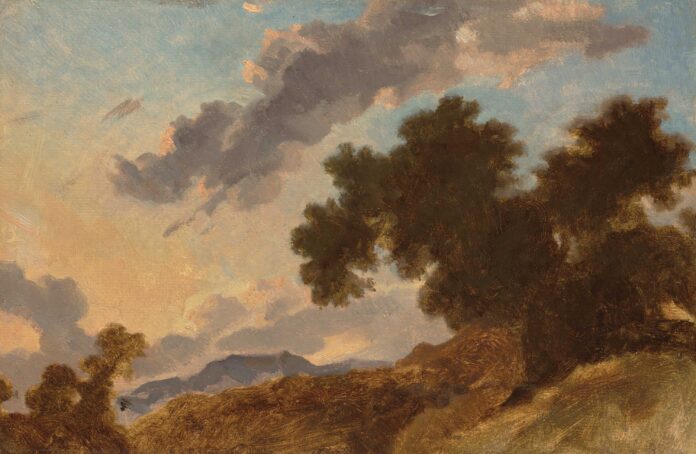 Jean Honoré Fragonard (French, 1732–1806), "Mountain Landscape at Sunset," c. 1765, oil on paper, 8 7/16 x 12 15/16 in. National Gallery of Art, Chester Dale Fund