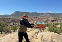 photo of artist painting en plein air in the desert landscape