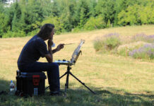 Plein air artist Don Bishop, painting with acrylics on location