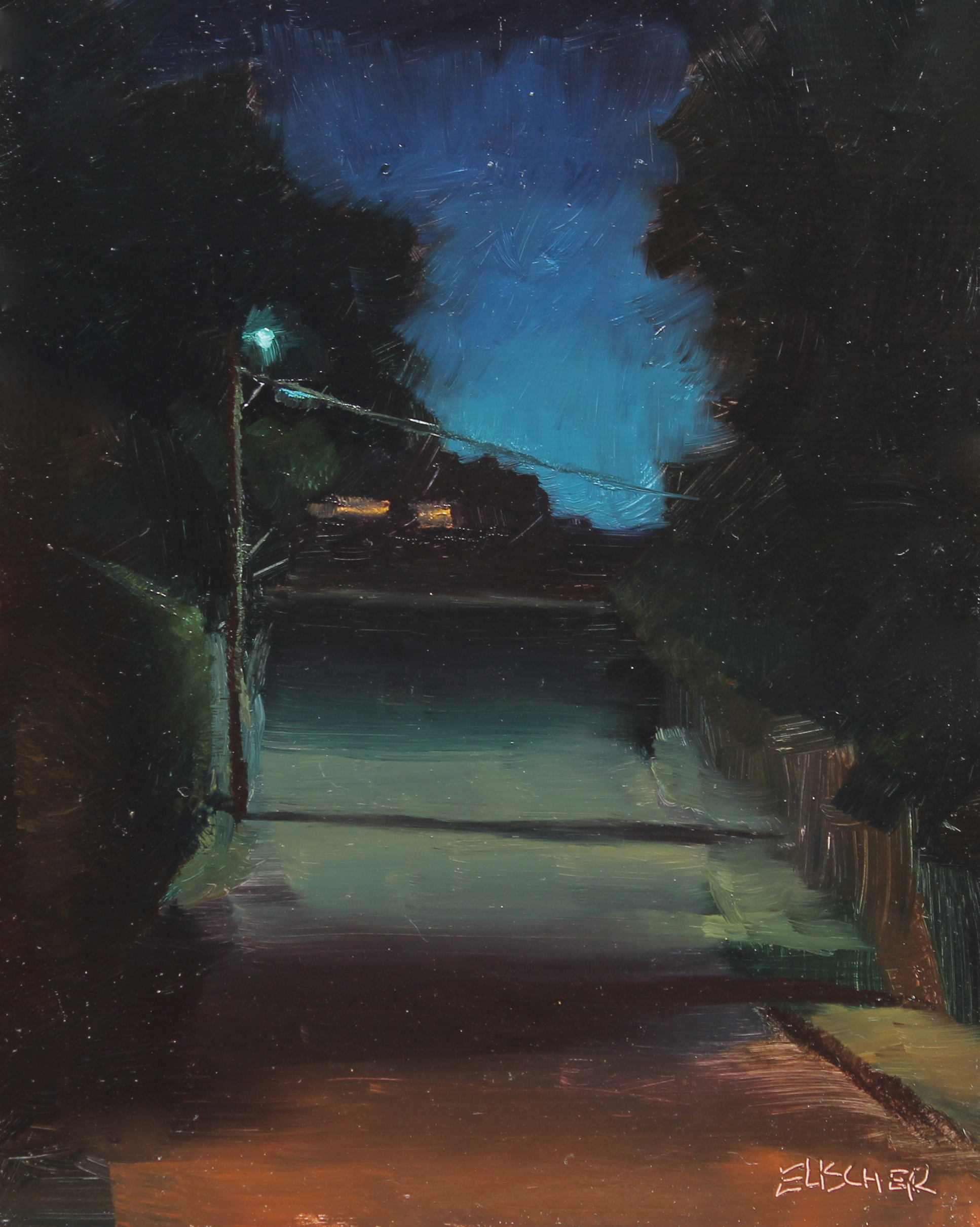 Bryce Elischer, "Fern Street Nocturne," 2018, oil, 10 x 8 in., Available from artist, Plein air