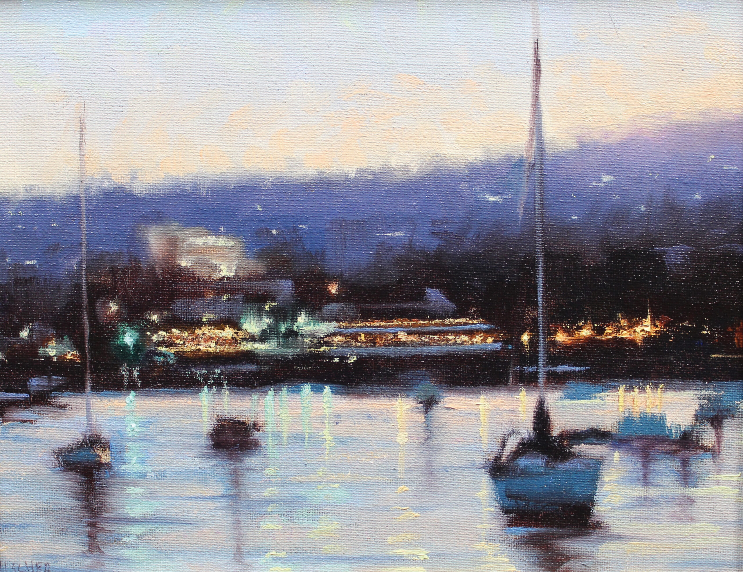 Bryce Elischer, "Monterey Wharf, Evening," 2023, oil, 8 x 10 in., Available from artist, Plein air and studio