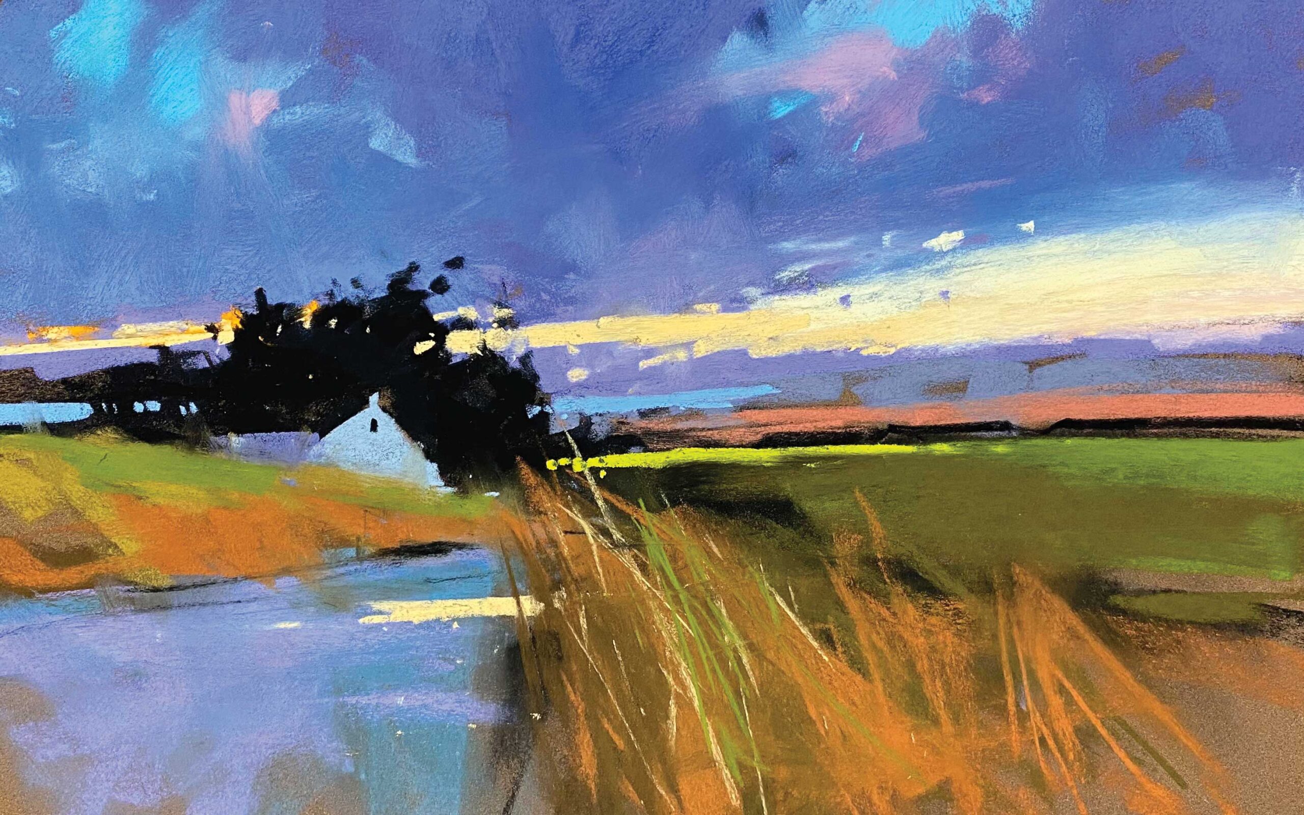 Tony Allain, "Passing Rain on Braco Road," pastel, 12 x 16 in.